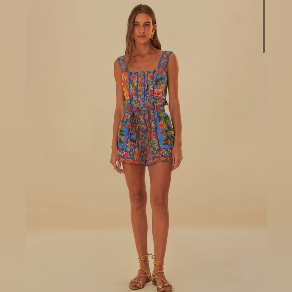 Farm rio stitched garden blue romper